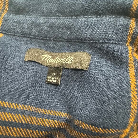 Madewell Flannel Oversized Ex-Boyfriend Shirt Womens Size S Plaid Blue Tan - Picture 4 of 9